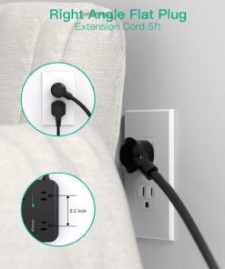 Power Strip Surge Protector - Flat Plug, Wall Mount, 8 Wide Outlets with 4 USB Ports (1 USB C), 5FT Heavy Duty Extension Cord with Multiple Outlets, Charging Station Overload Protection for Home Dorm 5 FT Black 26 71kj16K8weL