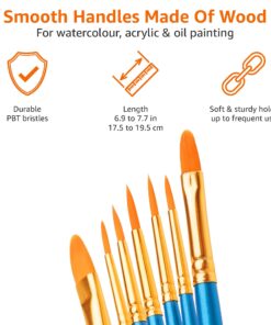 Amazon Basics Paint Brush Set, PBT Paint Brushes for Acrylic, Oil, Watercolor, 10 Brush Sizes 1 25 71klDXKeK6L