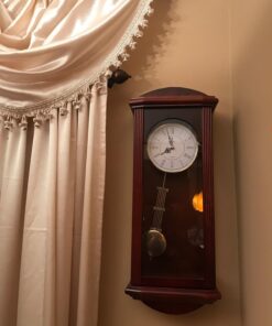 Pendulum Wall Clock, Silent Decorative Wood Clock with Swinging Pendulum, Battery Operated, Large Red Wooden Design, for Living Room, Kitchen, Office & Home Décor, 26.75 x 11.5 inches Red Wood 20 71kmhIsi7L 1