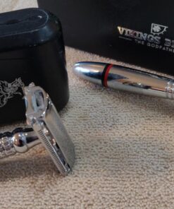 VIKINGS BLADE The Chieftain Safety Razor + 5 Swedish Platinum Super Blades + Carry Case Chromium Silver 44 71kocp91GIL