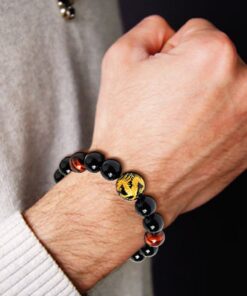 Merdia Men's Tiger Eye Stretch Bracelet Dragon King Pattern Bead(Silver&Yellow) 12MM yellow 10 71kqDl54PvL