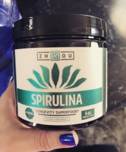 Zhou Spirulina Powder, Nutrient Rich Superfood, California Grown, 100% Pure, Vegan, Gluten Free, Non-GMO, Non-Irradiated, Perfect for Smoothies, Juices, 48 Servings, 6 oz 29 71krEO1ifiL