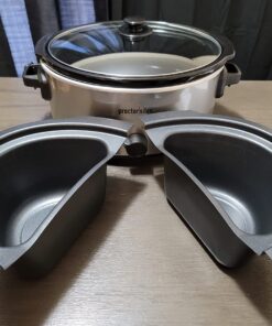 Proctor Silex Double Dish Slow Cooker with 6qt Crock and Dual 2.5qt Nonstick Insert to Cook Two Meals at Once, Dishwasher Safe Pot & Lid, Silver (33563) 49 71ktgbSTvZL