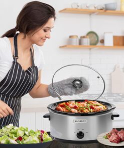 Alternative view of Magnifique 8 Quart Slow Cooker Oval Manual Pot Food Warmer with 3 Cooking Settings, Stainless Steel Manual Stainless Steel 8 QT