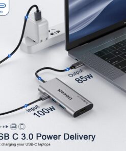 USB C Hub, QGeeM USB C to HDMI Adapter 4k, 7 in 1 USB C Dongle with 100W Power Delivery,3 USB 3.0 Ports, SD/TF Card Reader, Compatible for MacBook Ipad HP Dell XPS and More Type C Device Grey 28 71kwuvWkpL