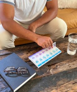 EZY DOSE Push Button (7-Day) Pill Case, Medicine Planner, Vitamin Organizer, 2 Times a Day AM/PM, Large Compartments, Arthritis Friendly, Clear Lids, Purple/Blue Blue and Purple (Clear Lids) 23 71kyLkp7nFL