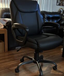 Amazon Basics Classic Puresoft PU Padded Mid-Back Office Computer Desk Chair with Armrest, 26"D x 23.75"W x 42"H, Black 31 71kyQ5QzVwL