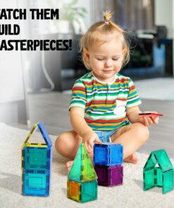 Shapemags Magnetic Tiles for Kids 100 Piece Set - Educational 3D Magnetic Building Blocks for Toddlers - Construction Magnet Toys Kit with Car Base and Stabilizer Plate 100pcs 19 71kyaqhp7uL