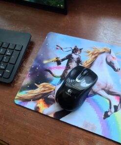 Apottwal MP-0003 Funny Cute Cat Dressed as Rambo with Gun Riding a Glowing Red Eyes Fire Breathing Unicorn Mouse Pad 1 26 71kzaiI4jjL