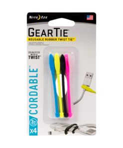Nite Ize Gear Tie Cordable, The Original Reusable Rubber Twist Tie with Stretch-Loop For Cord Management + Storage, 3-Inch, Assorted Colors, 4 Pack, Made in the USA 3"