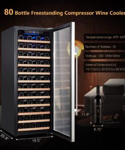 Kalamera 80 Bottle Freestanding Compressor Wine Cooler-Stainless Steel & Black/Single Zone Thermostat with Touch Control/Blue LED Lighting 9 71kzreQBvgL 1