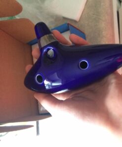 TOTMC Legend of Zelda Ocarina of Time Triforce Link 12 Hole Alto C Mediant Tone Ocarina Zelda Cosplay Ceramic Replica + Textbook Blue,Gold,Silver 56 71l JzTQdhL