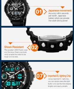 FANMIS Unisex Sports Watches Military Analog Digital Display Watch Multifunction Dual Time Alarm Stopwatch Backlight 50M Waterproof Outdoor Sports Watch black 14 71l bcDummL