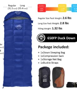 Alternative view of OMVMO 0 5 10 15 Degree 650/800 Fill Power Rectangle Duck/Goose Down Sleeping Bag for Adults,Ultralight Wearable 4 Season Envelope Sleeping Bag for Camping,Can be Used as a Down Blanket Duvet or Cloak Dark blue/10℉/Left Zipper Regular(Fits up to 6'0'')