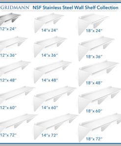 GRIDMANN 12" x 24" Stainless Steel Wall Mount Shelf with Backsplash, Commercial Grade - NSF Certified 18 Gauge Shelving for Restaurant, Kitchen, Utility Room, Garage 12" x 24" 14 71l0LAGx7KL