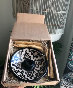 Luna Sundara Authentic Peru Pottery Palo Santo Stick Holder and Incense Holder Includes 5 Palo Santo Sticks Handmade Ceramic Smudge Bowl Sage Holder Palo Santo Holder (Black and White) Black and White 38 71l0ZyiHK L
