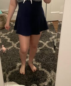 COCOSHIP Vintage Sailor Pin Up Swimsuit Retro One Piece Skirtini Cover Up Swimdress(FBA) Large Navywhite(fast Ship) 30 71l24t1 sBL