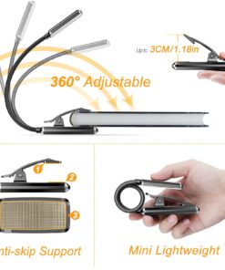 Gritin 9 LED Rechargeable Book Light for Reading in Bed - Eye Caring 3 Color Temperatures,Stepless Dimming Brightness,80 Hrs Runtime Small Lightweight Clip On Book Reading Light for Kids,Studying Black 29 71l2fGbBCLL
