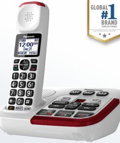 Panasonic Amplified Cordless Phone with Slow Talk, 40dB Volume Boost, 100dB Loud Visual Ringer, Hearing Aid Compatibility, Large Screen and Backlit Keypad - KX-TGM420W - 1 Handset (White) White 15 71l46a81eOL