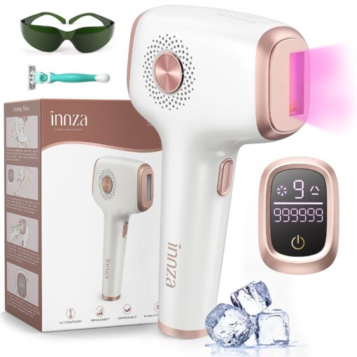 INNZA Laser Hair Removal with Ice Cooling Care Function for Women Permanent,999,999 Flashes Painless IPL Hair Remover, Hair Removal Device for Armpits Legs Arms Bikini Line (1-White) 1-white