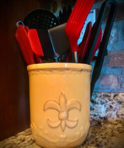 ACK Utensil Holder, Utensil Crock, Modern Kitchen Decor, Kitchen Storage (Fleur De Lis Yellow) Fleur De Lis Yellow 17 71l5PcxHn3L