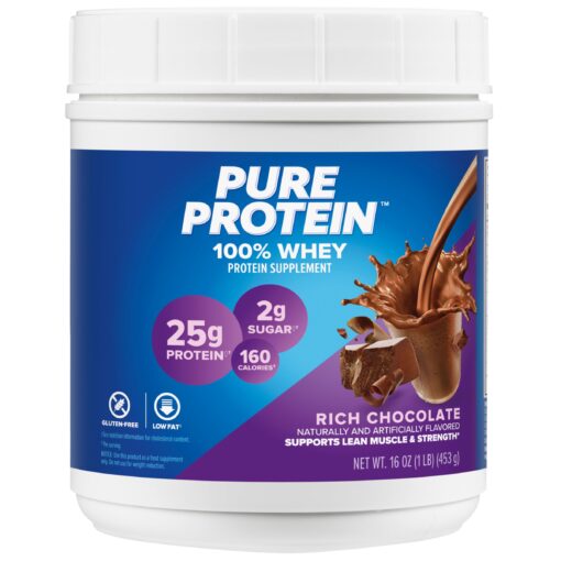 Pure Protein Powder, Whey, High Protein, Low Sugar, Gluten Free, Rich Chocolate, 1 lb (Packaging may vary) 1 Pound (Pack of 1)