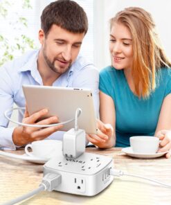 6 Ft Surge Protector Power Strip - 8 Widely Outlets with 4 USB Ports, 3 Side Outlet Extender with 6 Feet Extension Cord, Flat Plug, Wall Mount, Desk USB Charging Station, ETL,White 6 Ft 27 71lBIyyKN4L