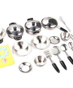 Miniature Toy 17-Piece Stainless Steel Pots and Pans Set , MAGIKON Pretend Play Kitchen Cooking Utensils Toy 6 71lEj8QAQL