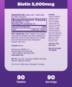 Natrol Beauty Biotin 5000mcg, Dietary Supplement for Healthy Hair, Skin, Nails and Energy Metabolism, 90 Strawberry-Flavored Fast Dissolve Tablets, 90 Day Supply 90 Servings (Pack of 1) 11 71lFwUlsPIL