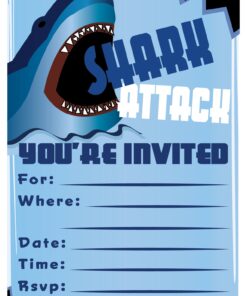 Shark Birthday Party Invitations - Fill In Style (20 Count) With Envelopes by m&h invites