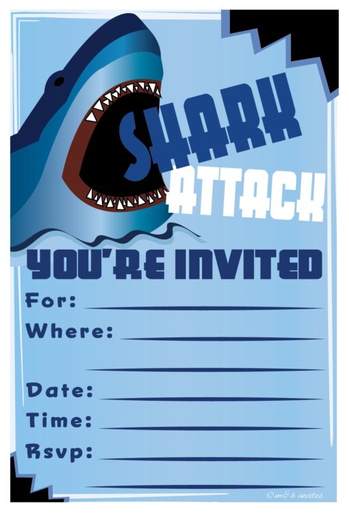 Shark Birthday Party Invitations - Fill In Style (20 Count) With Envelopes by m&h invites