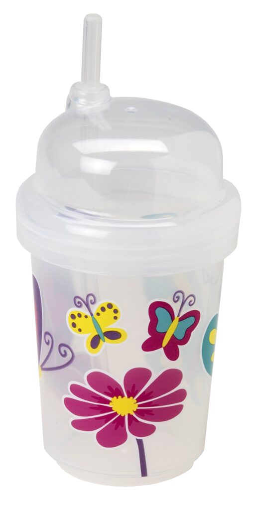 nuSpin Kids 8 oz Zoomi Straw Sippy Cup, Butterflies Style