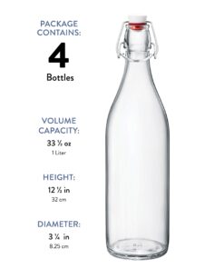 Bormioli Rocco Giara Swing Top Bottles 33 ¾ Ounce-4 Pack Round Clear Glass Grolsch Flip Top Bottle With Stopper, for Beverages, Smoothies, Kefir, Beer, Soda, Juicing, Kombucha, Water, Milk and Vinegar 4 Pack 26 71lReaRxqsL