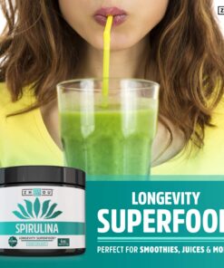 Zhou Spirulina Powder, Nutrient Rich Superfood, California Grown, 100% Pure, Vegan, Gluten Free, Non-GMO, Non-Irradiated, Perfect for Smoothies, Juices, 48 Servings, 6 oz 19 71lRvE rCiL