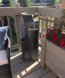 Bowl and Pillar Zen Modern Outdoor Floor Water Fountain 34 1/2" High with LED Light Cascading for Garden Patio Backyard Deck Home Lawn Porch House Relaxation Exterior Balcony - John Timberland 35 71lUZeDwPL 1