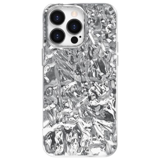 Anuck for iPhone 13 Pro Max Case, Cute Luxury Shiny Tin Foil Pleated Design for Women Girls Sparkly Electroplated Phone Case Slim Fit Flexible Soft TPU Shockproof Protective Case Cover 6.7", Silver