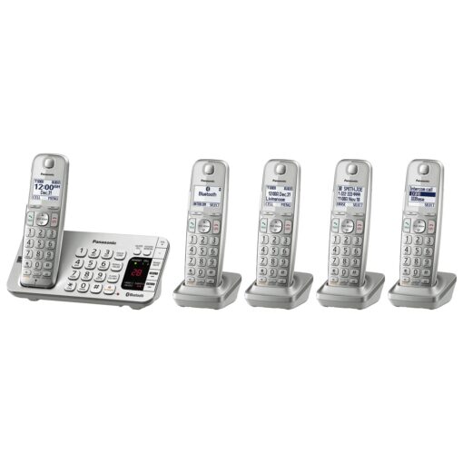 Panasonic Link2Cell Bluetooth Cordless DECT 6.0 Expandable Phone System with Answering Machine and Enhanced Noise Reduction - 5 Handsets - KX-TGE475S (Silver) Five Handsets - KX-TGE475S