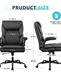 BestEra Office Chair, Executive Leather Chair Home Office Desk Chairs, Ergonomic Computer Desk Chair with Adjustable Flip-Up Arms, Lumber Support Swivel Task Chair with Rocking Function (Black) Black 26 71lZBgia 4L