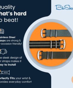 Alternative view of BluShark Original Premium Nylon Watch Strap - Stainless Steel Buckle with Multiple Sizes & Premium Styles, Replacement Watch Straps for Men & Women, Ballistic Military Waterproof BOND 20mm Premium Brushed Buckle
