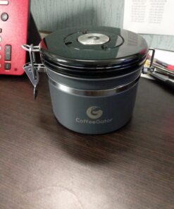 Coffee Gator Stainless Steel Coffee Grounds and Beans Container Canister with Date-Tracker, CO2-Release Valve and Measuring Scoop, Small, Gray 11oz 25 71laoSvnJKL