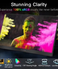 Alternative view of WUAWE 15.6" Portable Monitor, 1080P 72% NTSC 100% sRGB USB C HDMI Travel Monitor for Laptop, External Second Computer Monitor with HDR Freesync Low Blue Light for PC Mac Phone PS5 Xbox Switch