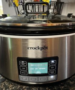 Crock-Pot 7 Quart Portable Programmable Slow Cooker with Timer and Locking Lid, Stainless Steel 45 71lbG7imA1L