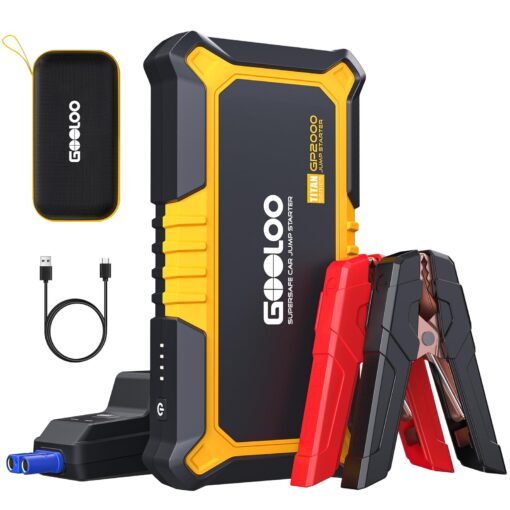 GOOLOO New GP2000 Jump Starter 2000A Car Starter Battery Pack (Up to 8.0L Gas, 6.0L Diesel Engine),12V Car Battery Charger Jumper Starter, Supersafe Portable Lithium Jump Box with USB Quick Charge yellow