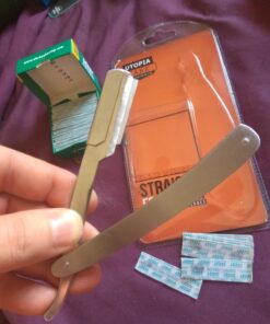 Utopia Care Professional Barber Straight Edge Razor Safety with 100-Pack Derby Blades - 100 Percent Stainless Steel (Silver) Silver 48 71le9fra1aL