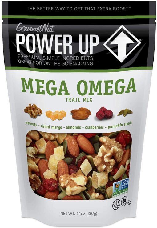 Power Up Premium Trail Mix - Mega Omega Trail Mix 14oz, Gluten Free, Vegan, Non-GMO 14 Ounce (Pack of 1)