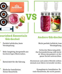 Nourished Essentials Fermentation Kit - 3 Pack Airlock Fermentation Lids for Wide Mouth Mason Jars with Vacuum Sealer - Air Lock for Fermenting Kimchi, Sauerkraut, Pickle and Kombucha 35 71lg2DcH98L
