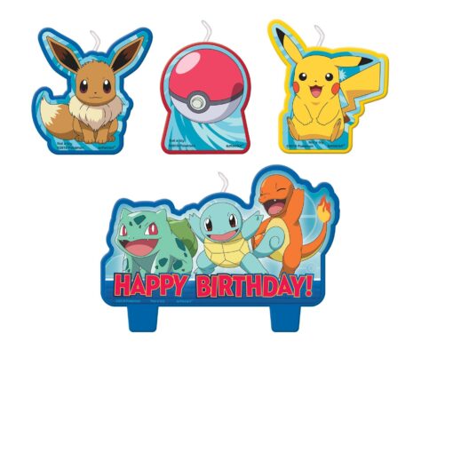 Pokemon Multicolor Birthday Candles - 4-Piece Set, Small (1"-1.25") & Large (3.62" x 2.37") - Perfect Party Decor for Pokemon Fans