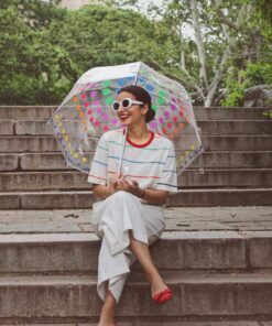 Totes Signature Clear Bubble, Rain & Windproof Umbrella - Perfect for Weddings, Travel and Outdoor Events - Curved Handle with Deluxe Finish, in Transparent or Colorful Design Options Regular Dots 16 71lgQgvm2IL