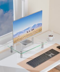 WALI Glass Monitor Stand Riser for Desk,Height Adjustable Computer Monitor Riser, Clear Monitor Stand for Laptop TV Computer Screen, Desk Organization, Office Supplies (GTT001), 16 X 10 inch, Clear 20 71lgdRTKVbL