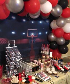 amscan Spalding Basketball Table Cover - 54" x 102", Blue/Red, 1pc 21 71lhNIRu3ML